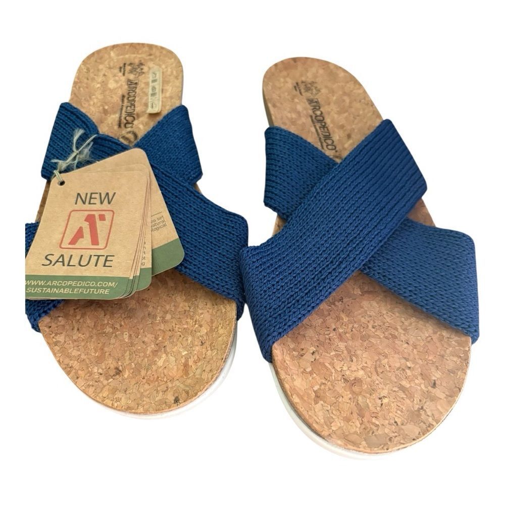 Arcopedico Pantanal Blue Cross-Strap Cork Sandals